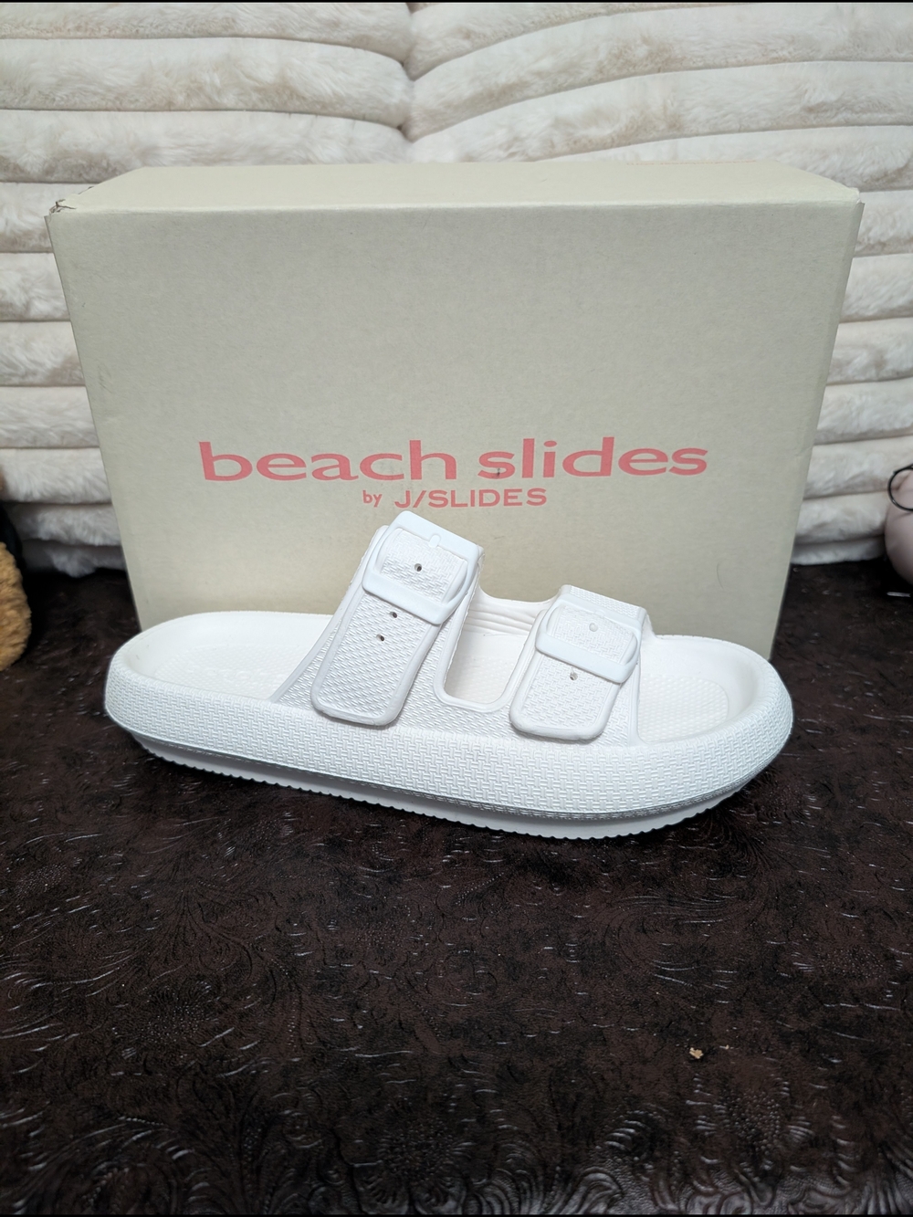 J/SLIDES White Double-Buckle Slide Sandal
